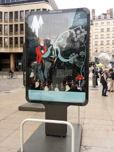 Panneau place de l'Opéra, Lyon. Illustration de La Damnation de Faust par Elléa Bird