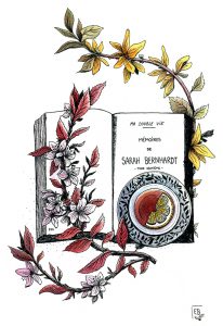 Tea time with Sarah bernhardt, illustration. Elléa Bird, illustratrice, Lyon.